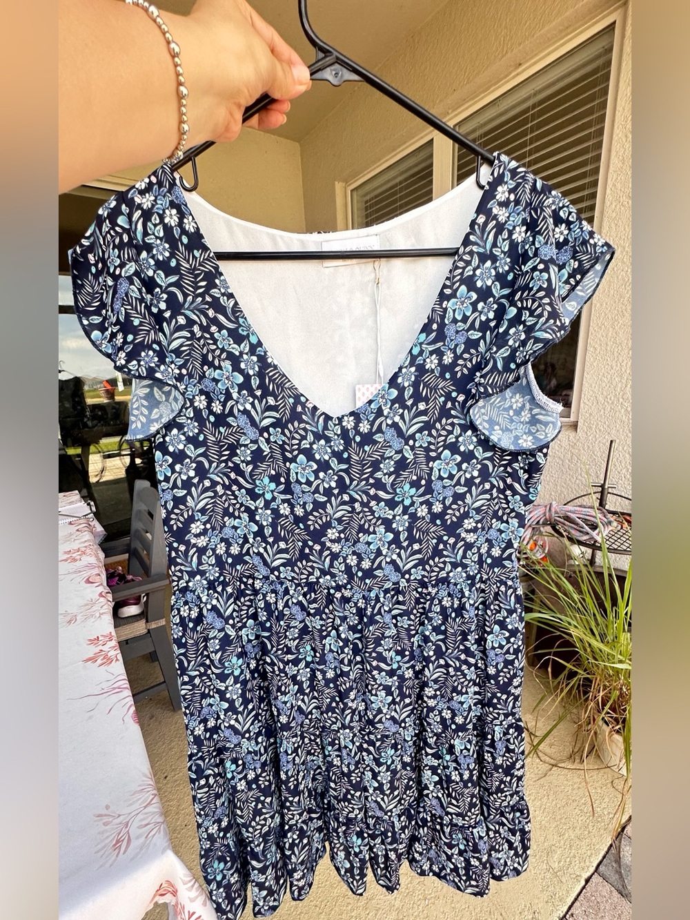 Navy Floral V-Neck Tiered Mini Dress size M